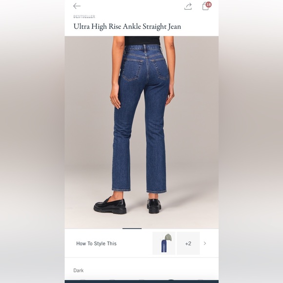 NWOT Dark Abercrombie Ultra High Rise Ankle Straight Jean 25 - Picture 2 of 11